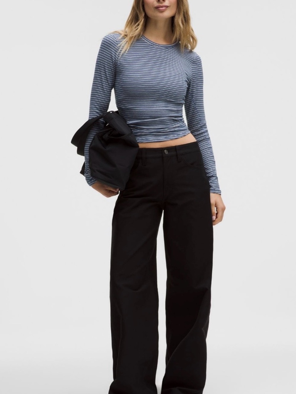 Striped Long Sleeve Crop Top - Blue Stripe